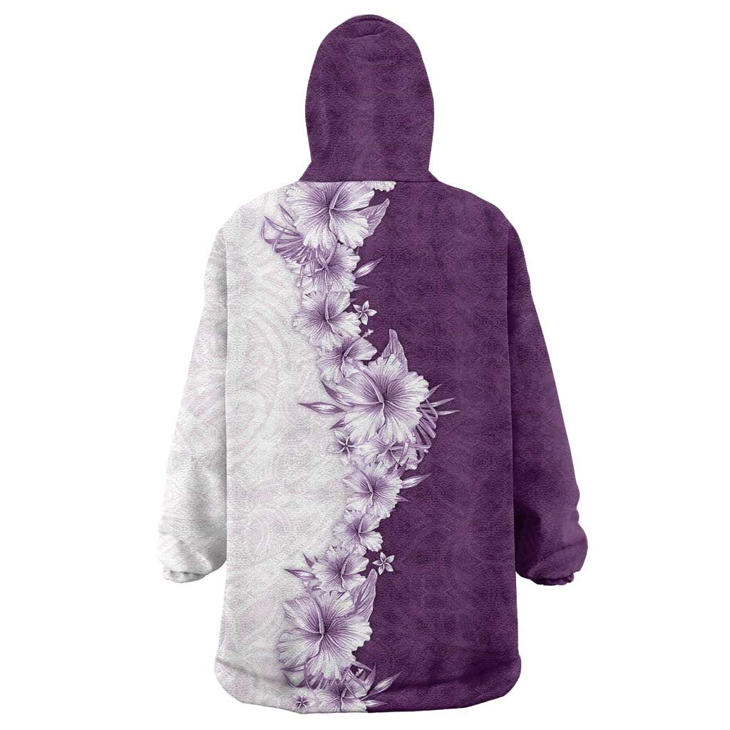 Hawaii Hibiscus Flowers Wearable Blanket Hoodie Purple Polynesian Pattern LT05 - Polynesian Pride