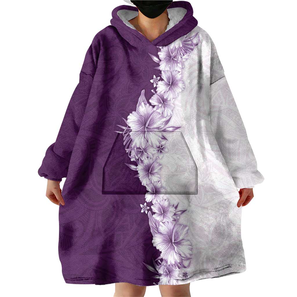 Hawaii Hibiscus Flowers Wearable Blanket Hoodie Purple Polynesian Pattern LT05 - Polynesian Pride