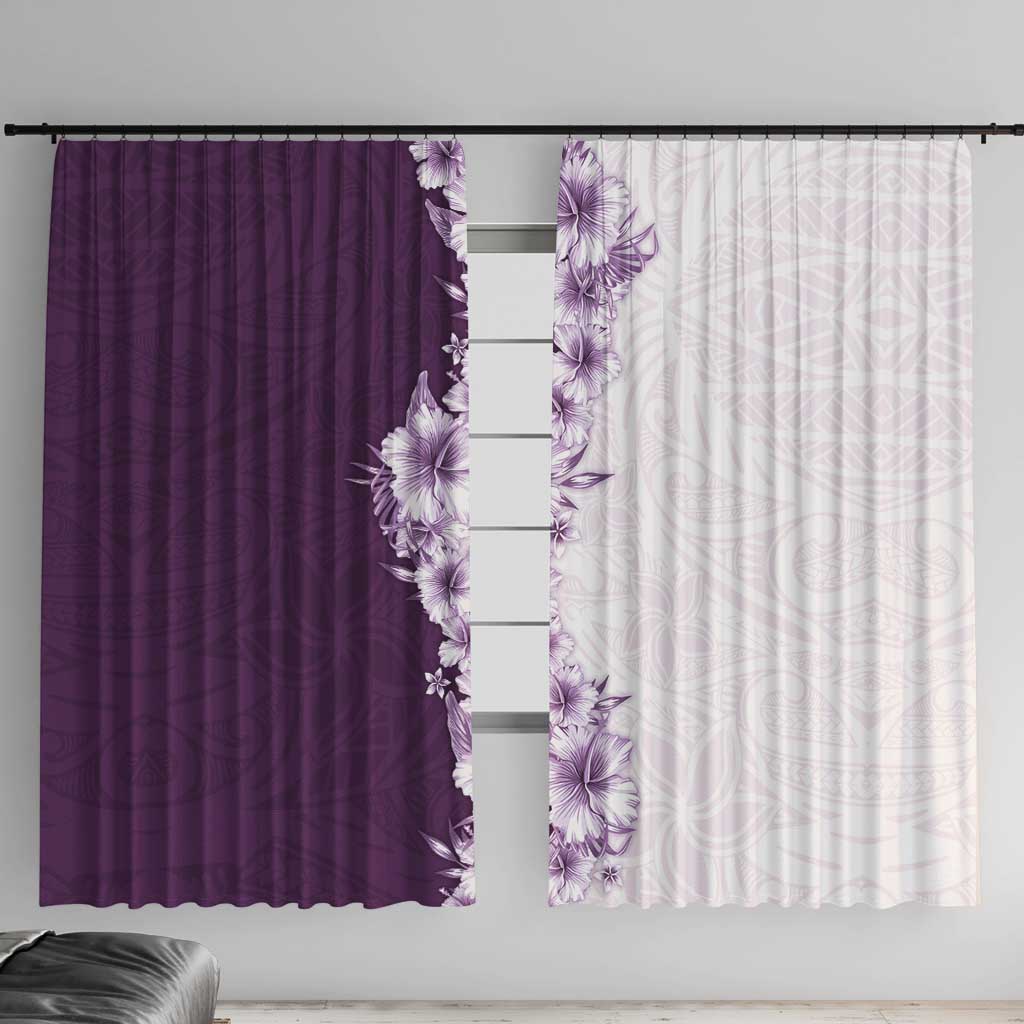 Hawaii Hibiscus Flowers Window Curtain Purple Polynesian Pattern LT05 With Hooks Purple - Polynesian Pride