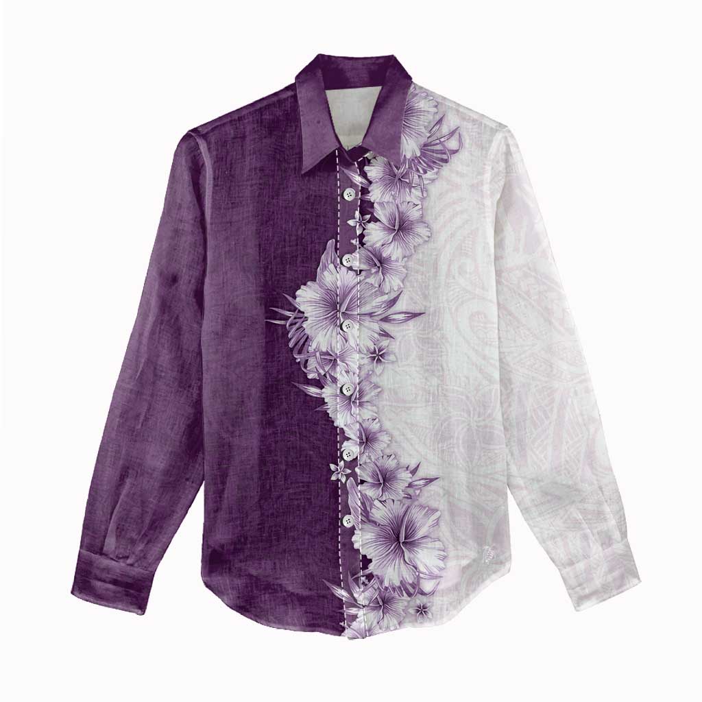 Hawaii Hibiscus Flowers Women Casual Shirt Purple Polynesian Pattern LT05 - Polynesian Pride