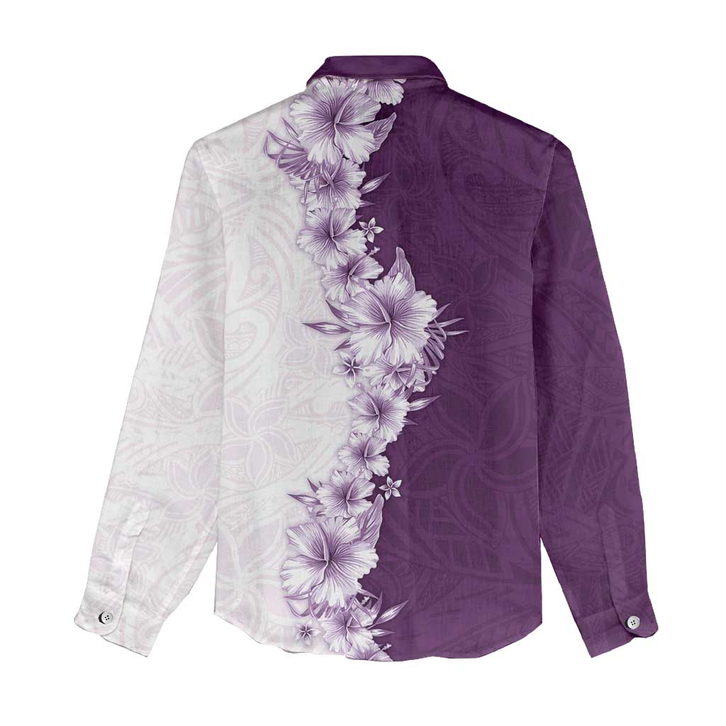 Hawaii Hibiscus Flowers Women Casual Shirt Purple Polynesian Pattern LT05 - Polynesian Pride