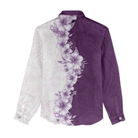 Hawaii Hibiscus Flowers Women Casual Shirt Purple Polynesian Pattern LT05 - Polynesian Pride