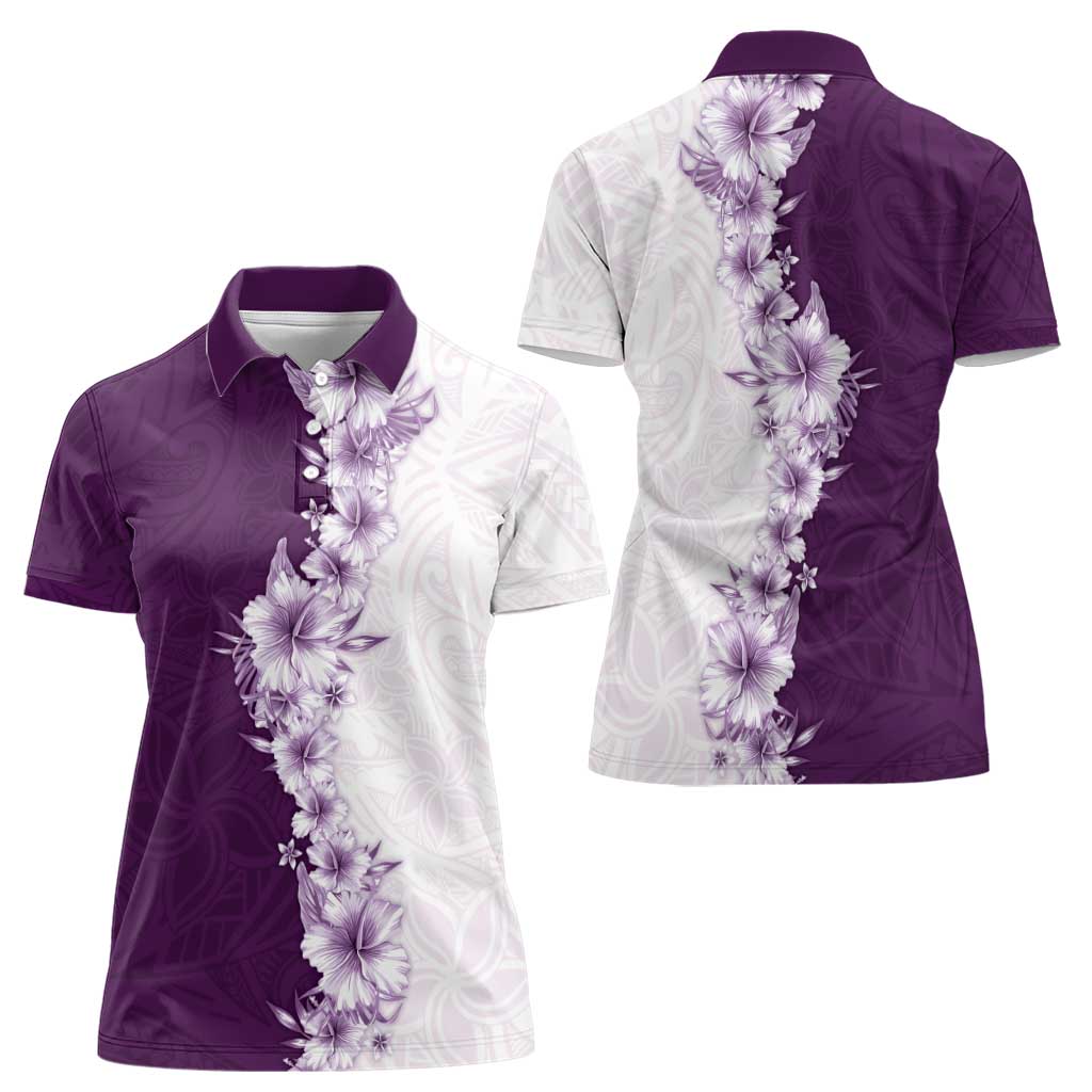 Hawaii Hibiscus Flowers Women Polo Shirt Purple Polynesian Pattern LT05 - Polynesian Pride