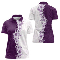 Hawaii Hibiscus Flowers Women Polo Shirt Purple Polynesian Pattern LT05 - Polynesian Pride