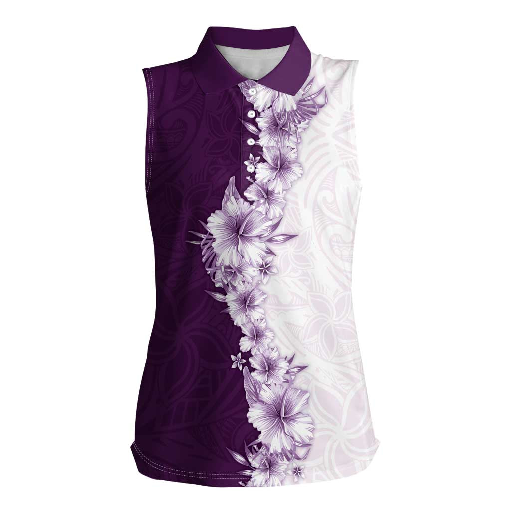 Hawaii Hibiscus Flowers Women Sleeveless Polo Shirt Purple Polynesian Pattern LT05 Female Purple - Polynesian Pride