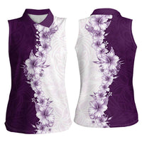Hawaii Hibiscus Flowers Women Sleeveless Polo Shirt Purple Polynesian Pattern LT05 - Polynesian Pride