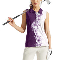 Hawaii Hibiscus Flowers Women Sleeveless Polo Shirt Purple Polynesian Pattern LT05 - Polynesian Pride