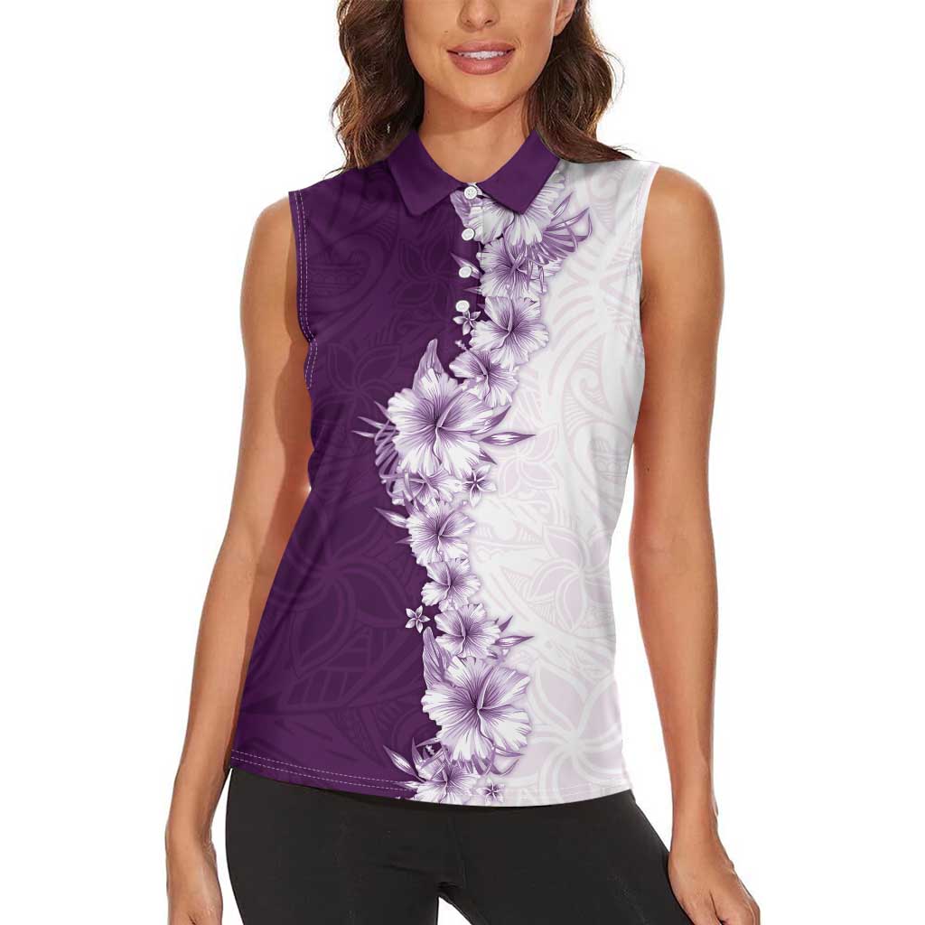 Hawaii Hibiscus Flowers Women Sleeveless Polo Shirt Purple Polynesian Pattern LT05 - Polynesian Pride