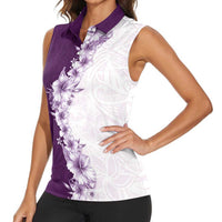 Hawaii Hibiscus Flowers Women Sleeveless Polo Shirt Purple Polynesian Pattern LT05 - Polynesian Pride