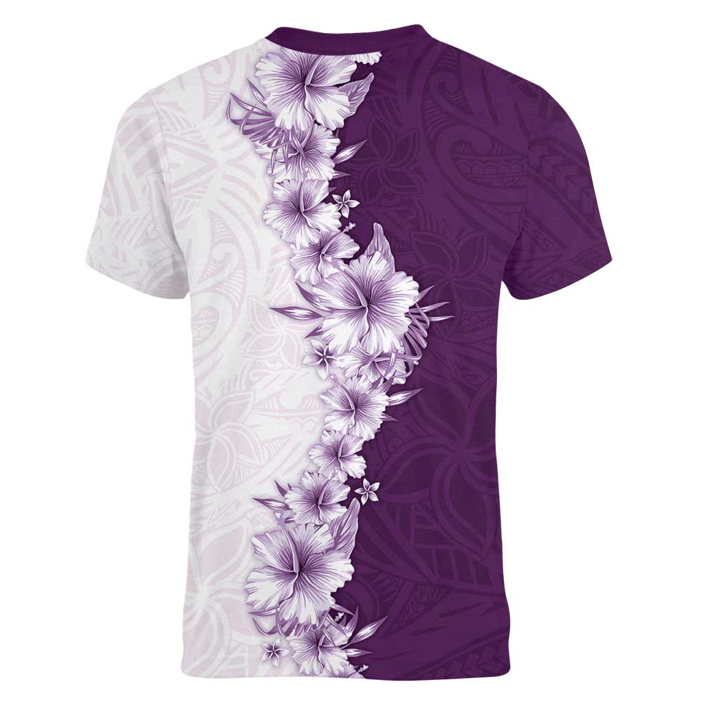 Hawaii Hibiscus Flowers Women V-Neck T-Shirt Purple Polynesian Pattern LT05 - Polynesian Pride