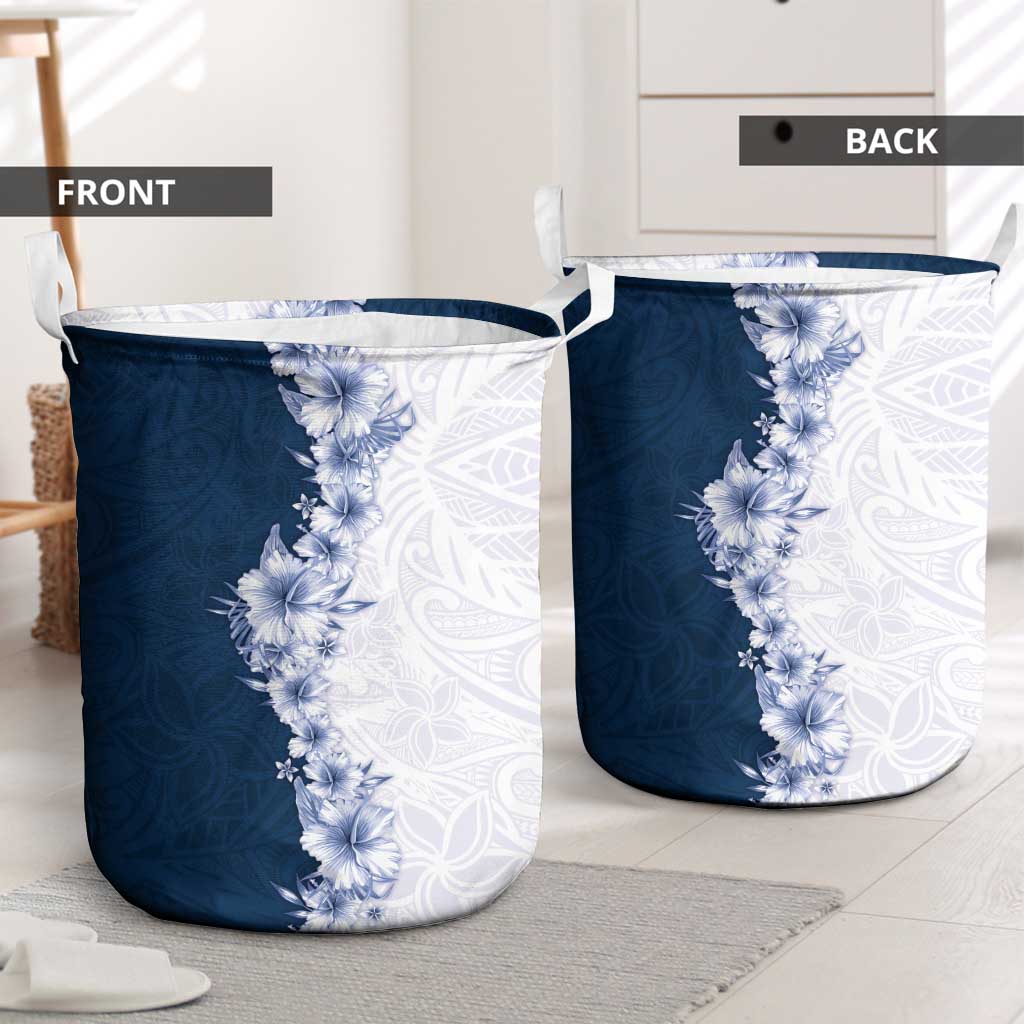 Hawaii Hibiscus Flowers Laundry Basket Blue Polynesian Pattern