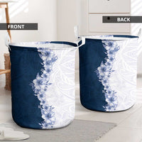 Hawaii Hibiscus Flowers Laundry Basket Blue Polynesian Pattern