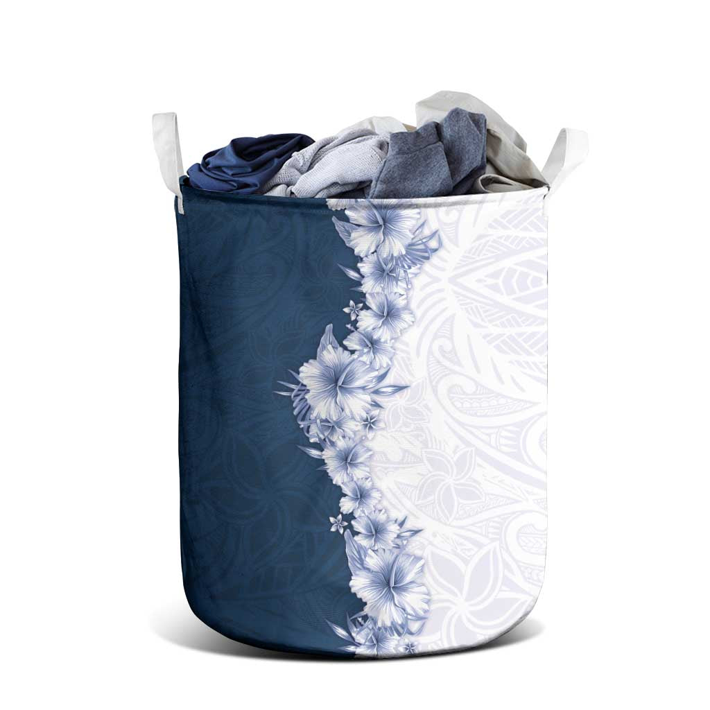 Hawaii Hibiscus Flowers Laundry Basket Blue Polynesian Pattern