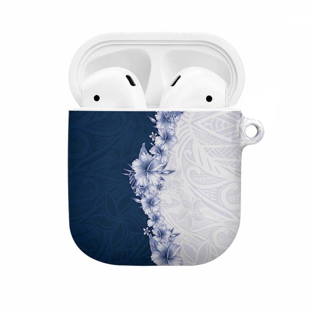 Hawaii Hibiscus Flowers AirPods Case Blue Polynesian Pattern