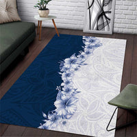 Hawaii Hibiscus Flowers Area Rug Blue Polynesian Pattern
