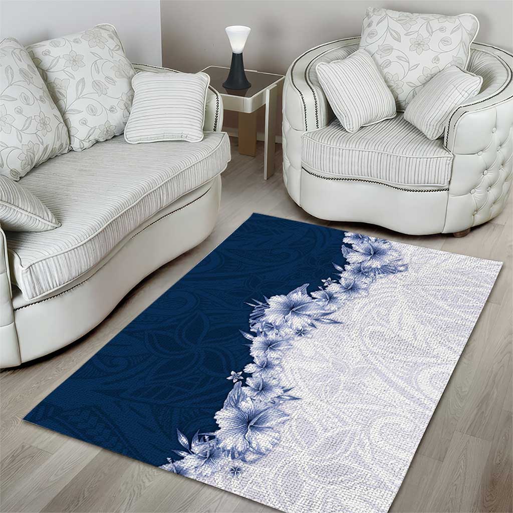 Hawaii Hibiscus Flowers Area Rug Blue Polynesian Pattern