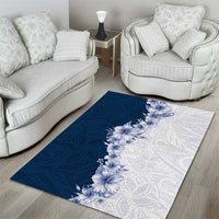 Hawaii Hibiscus Flowers Area Rug Blue Polynesian Pattern