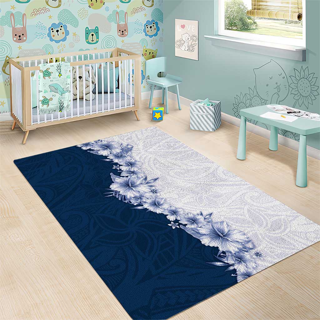 Hawaii Hibiscus Flowers Area Rug Blue Polynesian Pattern