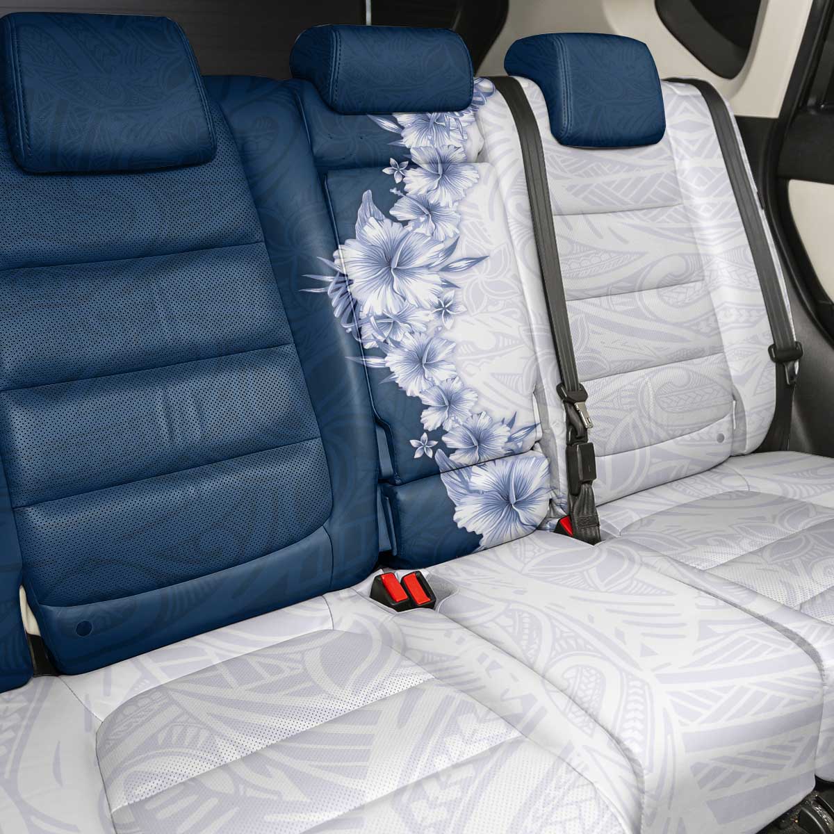 Hawaii Hibiscus Flowers Back Car Seat Cover Blue Polynesian Pattern
