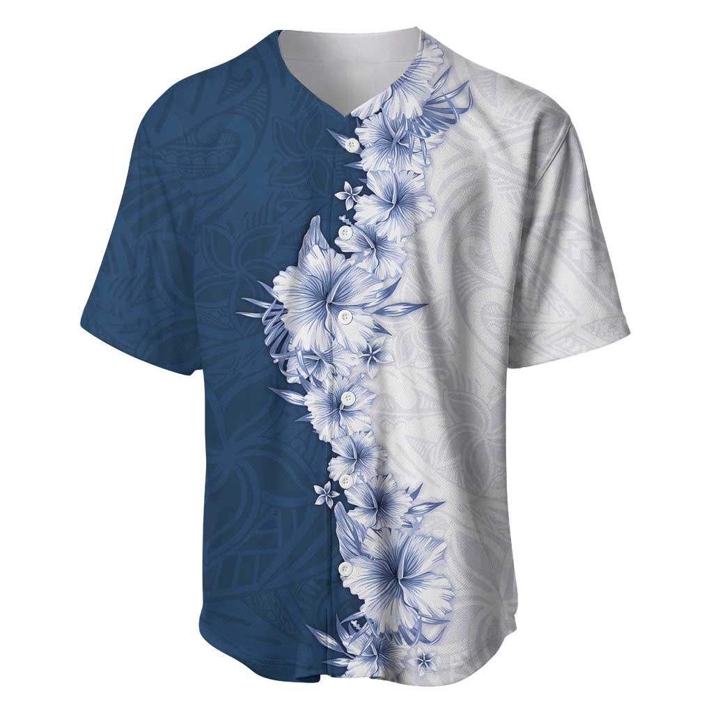 Hawaii Hibiscus Flowers Baseball Jersey Blue Polynesian Pattern LT05 Blue - Polynesian Pride