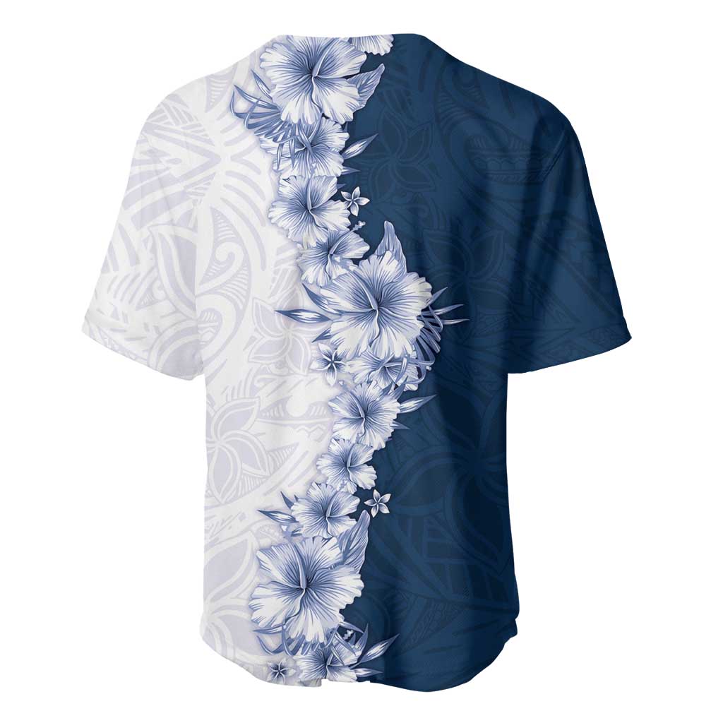 Hawaii Hibiscus Flowers Baseball Jersey Blue Polynesian Pattern LT05 - Polynesian Pride