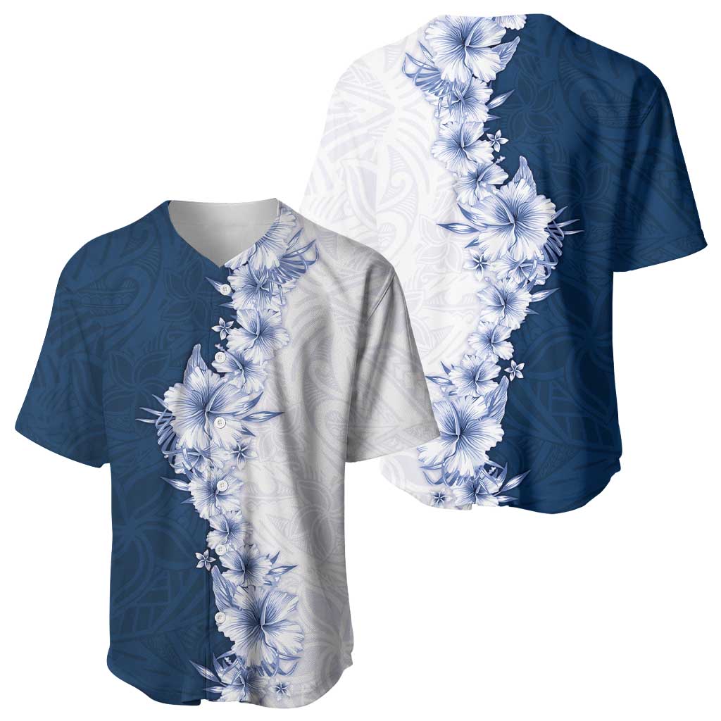 Hawaii Hibiscus Flowers Baseball Jersey Blue Polynesian Pattern LT05 - Polynesian Pride