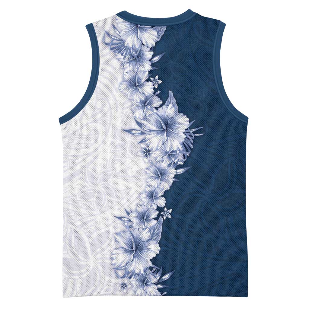 Hawaii Hibiscus Flowers Basketball Jersey Blue Polynesian Pattern LT05 - Polynesian Pride