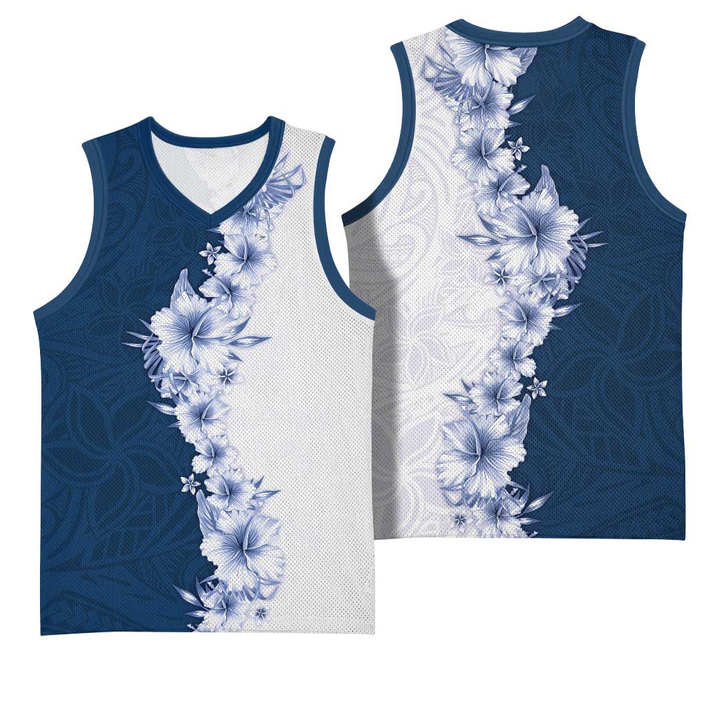 Hawaii Hibiscus Flowers Basketball Jersey Blue Polynesian Pattern LT05 - Polynesian Pride