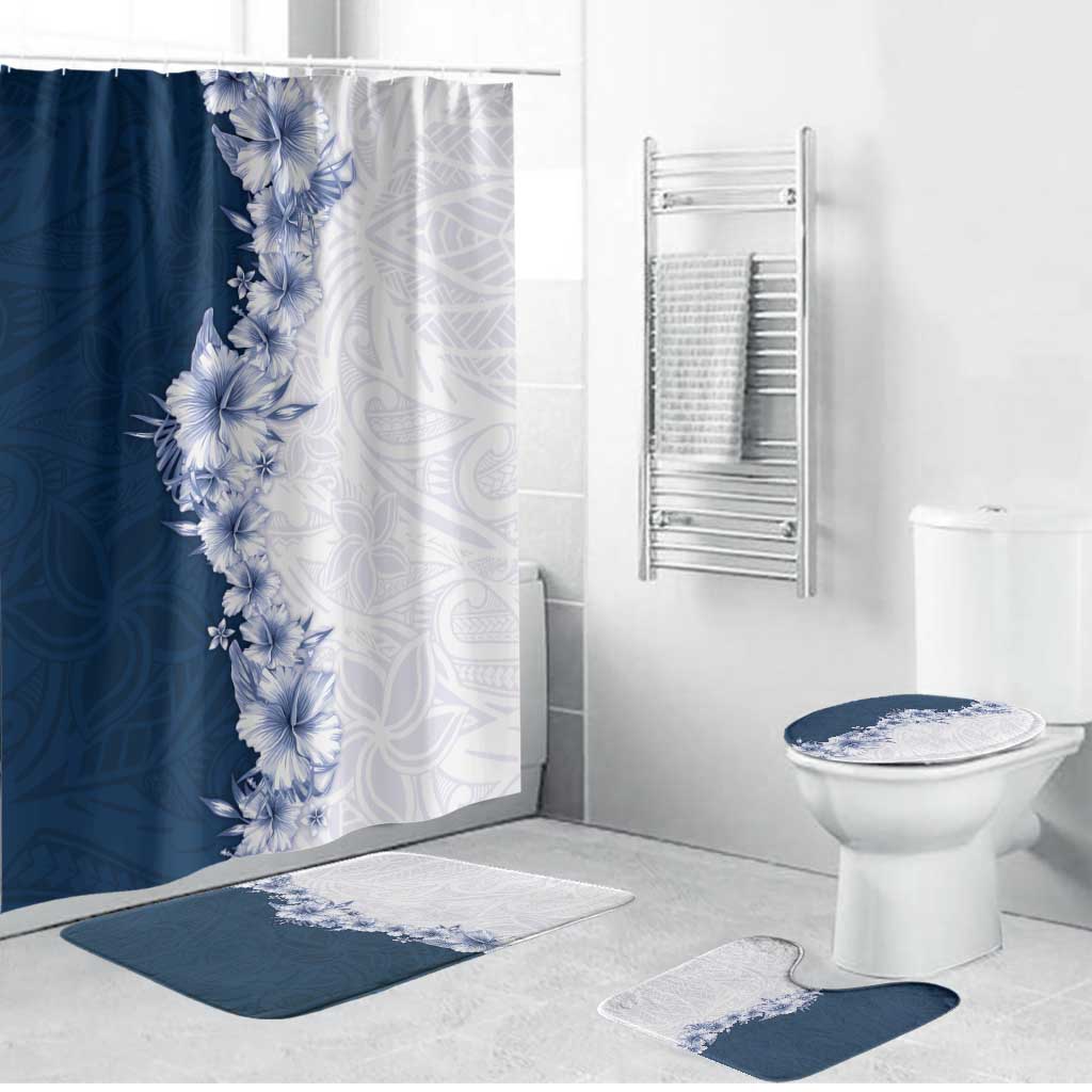 Hawaii Hibiscus Flowers Bathroom Set Blue Polynesian Pattern LT05 Bathroom Set (4 pcs) Blue - Polynesian Pride