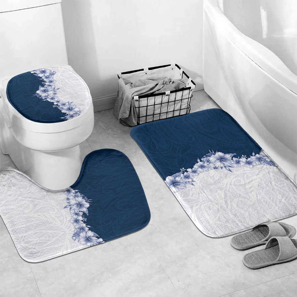 Hawaii Hibiscus Flowers Bathroom Set Blue Polynesian Pattern LT05 Mat Set Only (3 pcs) One Size Blue - Polynesian Pride