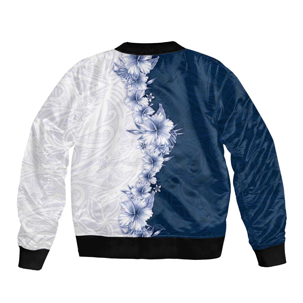 Hawaii Hibiscus Flowers Bomber Jacket Blue Polynesian Pattern LT05 - Polynesian Pride