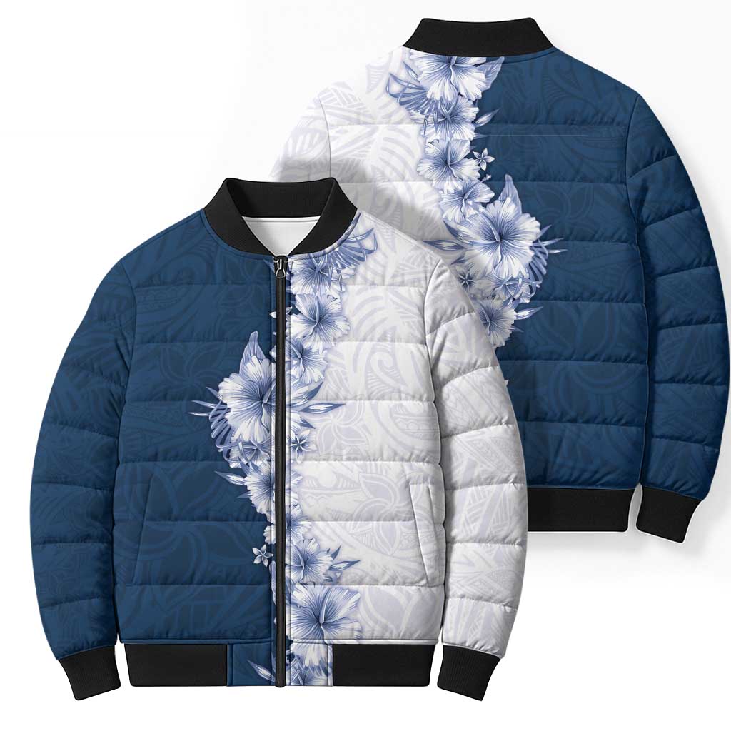 Hawaii Hibiscus Flowers Bomber Puffer Jacket Blue Polynesian Pattern LT05 - Polynesian Pride