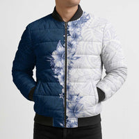 Hawaii Hibiscus Flowers Bomber Puffer Jacket Blue Polynesian Pattern LT05 - Polynesian Pride