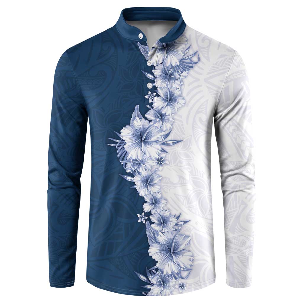 Hawaii Hibiscus Flowers Button Sweatshirt Blue Polynesian Pattern LT05 Blue - Polynesian Pride