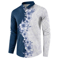 Hawaii Hibiscus Flowers Button Sweatshirt Blue Polynesian Pattern LT05 - Polynesian Pride