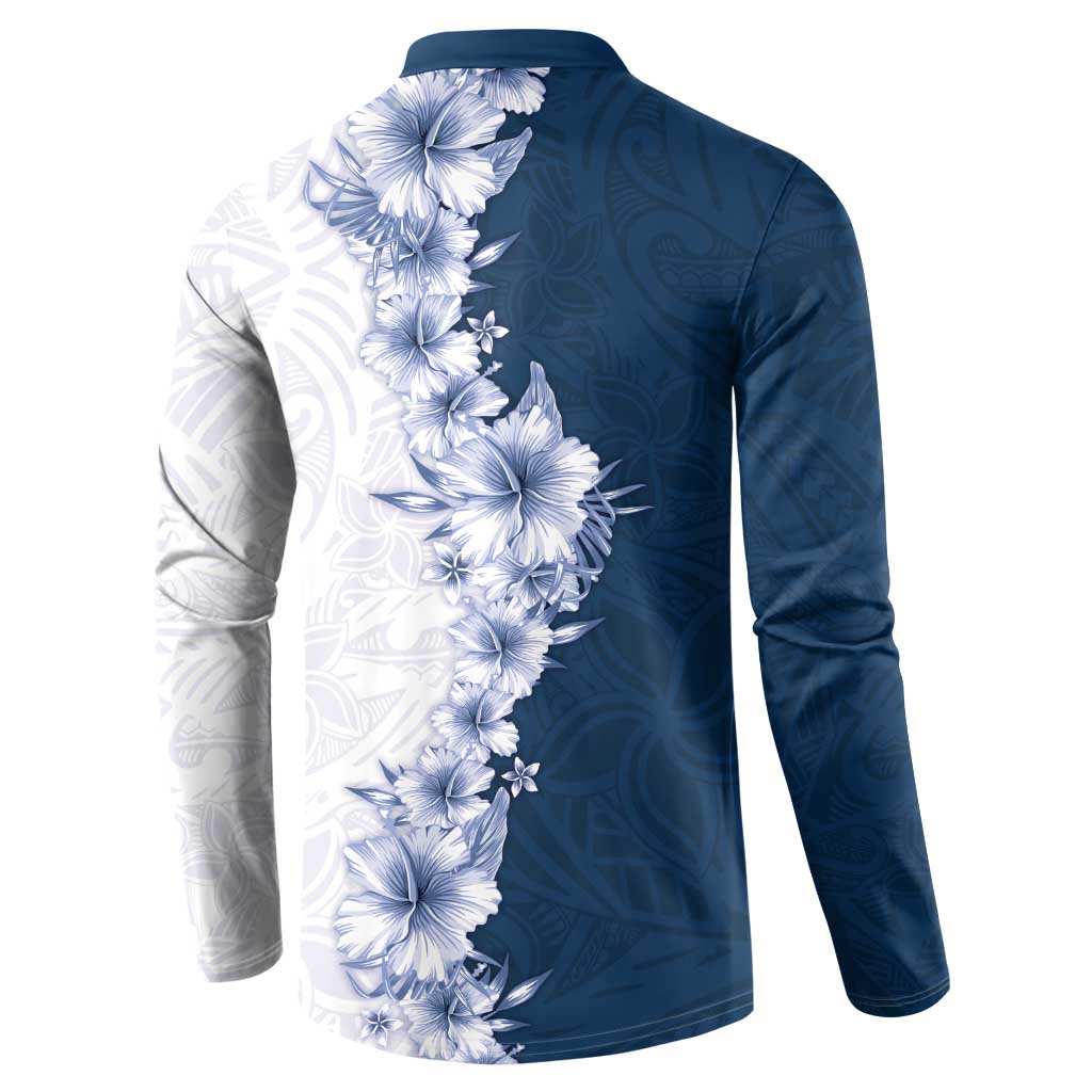 Hawaii Hibiscus Flowers Button Sweatshirt Blue Polynesian Pattern LT05 - Polynesian Pride