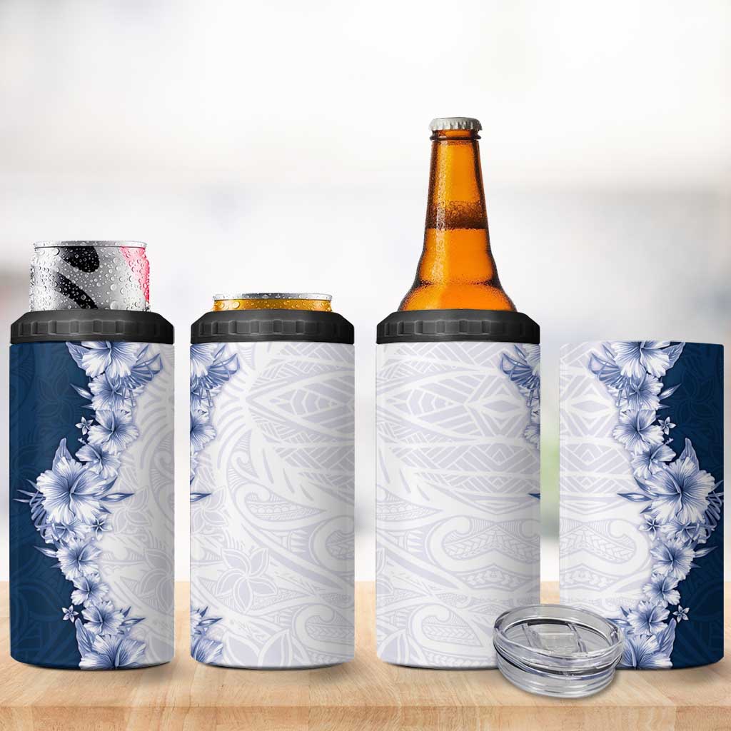 Hawaii Hibiscus Flowers 4 in 1 Can Cooler Tumbler Blue Polynesian Pattern LT05 - Polynesian Pride