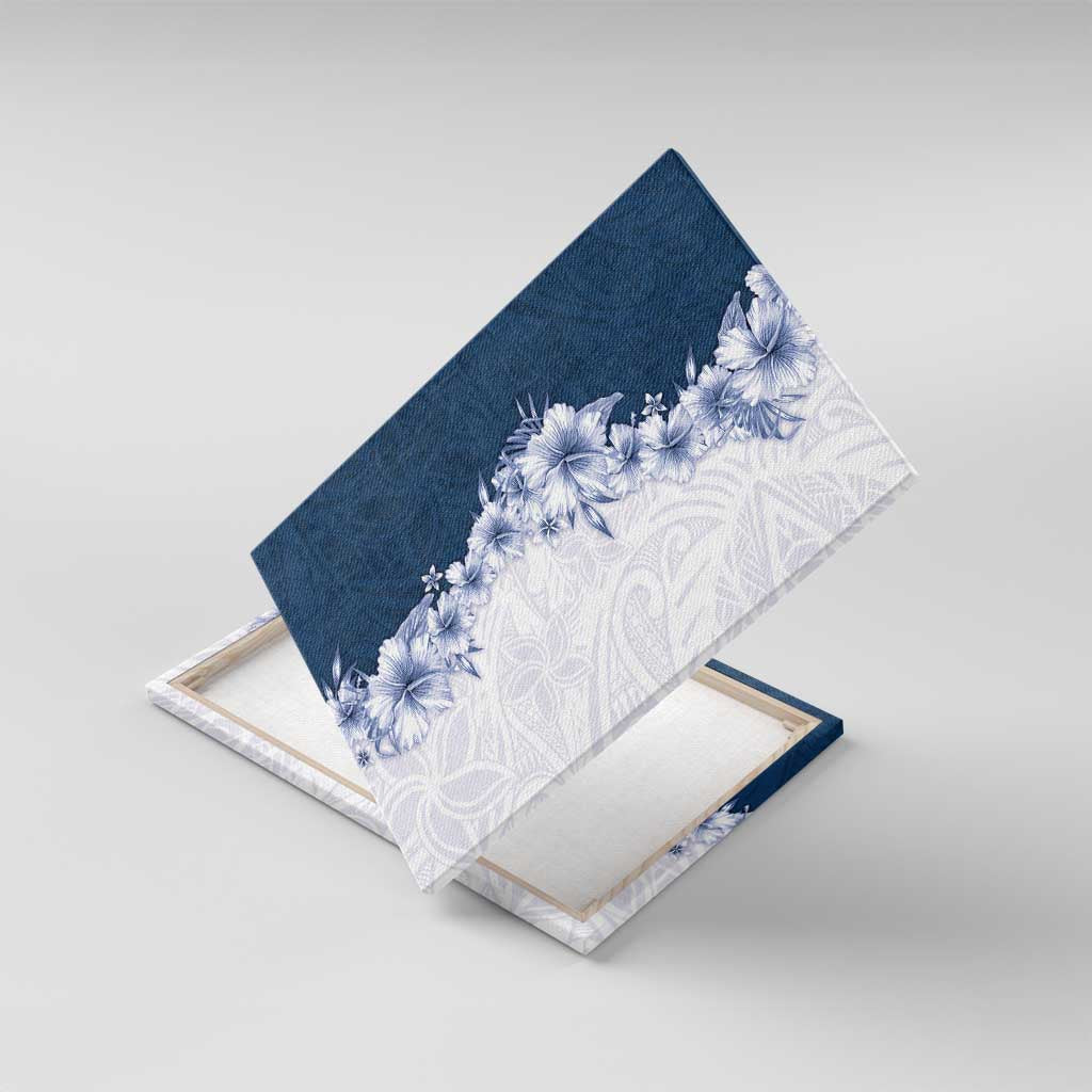 Hawaii Hibiscus Flowers Canvas Wall Art Blue Polynesian Pattern LT05 With Frame Blue - Polynesian Pride