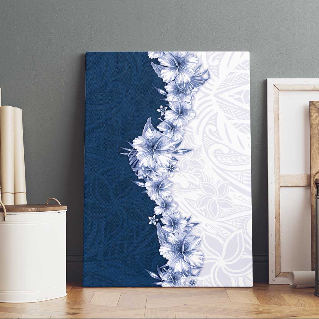 Hawaii Hibiscus Flowers Canvas Wall Art Blue Polynesian Pattern LT05 - Polynesian Pride