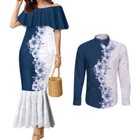 Hawaii Hibiscus Flowers Couples Matching Mermaid Dress and Long Sleeve Button Shirt Blue Polynesian Pattern LT05 Blue - Polynesian Pride