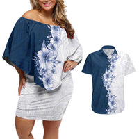 Hawaii Hibiscus Flowers Couples Matching Off Shoulder Short Dress and Hawaiian Shirt Blue Polynesian Pattern LT05 Blue - Polynesian Pride
