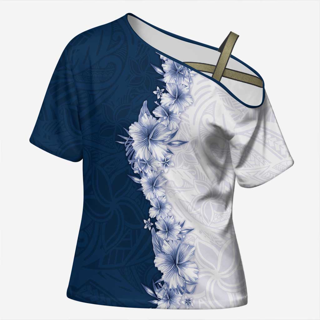 Hawaii Hibiscus Flowers Cross Shoulder Shirt Blue Polynesian Pattern LT05 Female Blue - Polynesian Pride