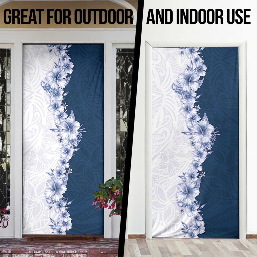 Hawaii Hibiscus Flowers Door Cover Blue Polynesian Pattern LT05 - Polynesian Pride