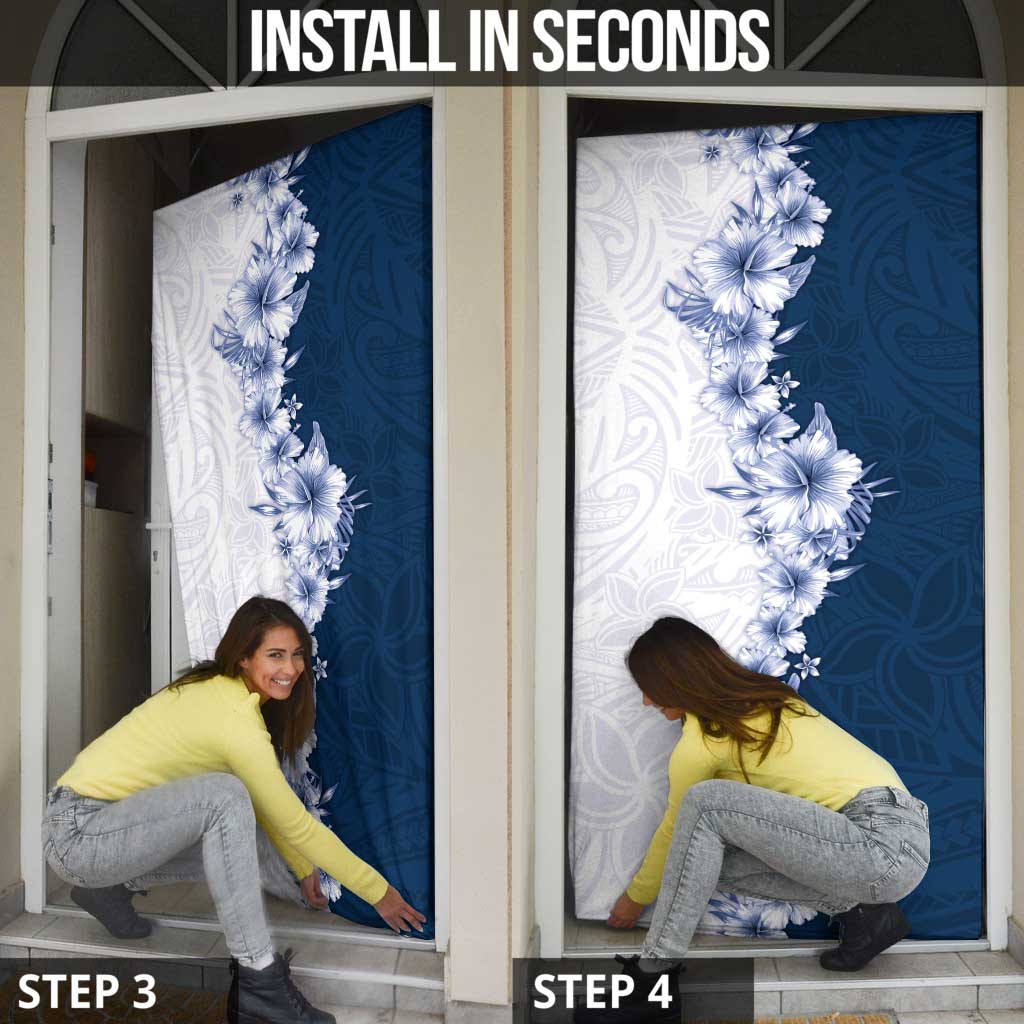 Hawaii Hibiscus Flowers Door Cover Blue Polynesian Pattern LT05 - Polynesian Pride