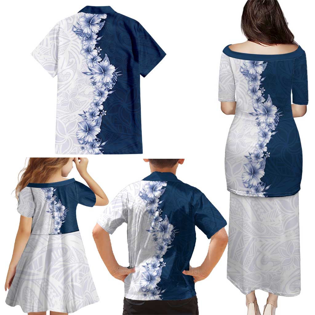 Hawaii Hibiscus Flowers Family Matching Puletasi and Hawaiian Shirt Blue Polynesian Pattern LT05 - Polynesian Pride