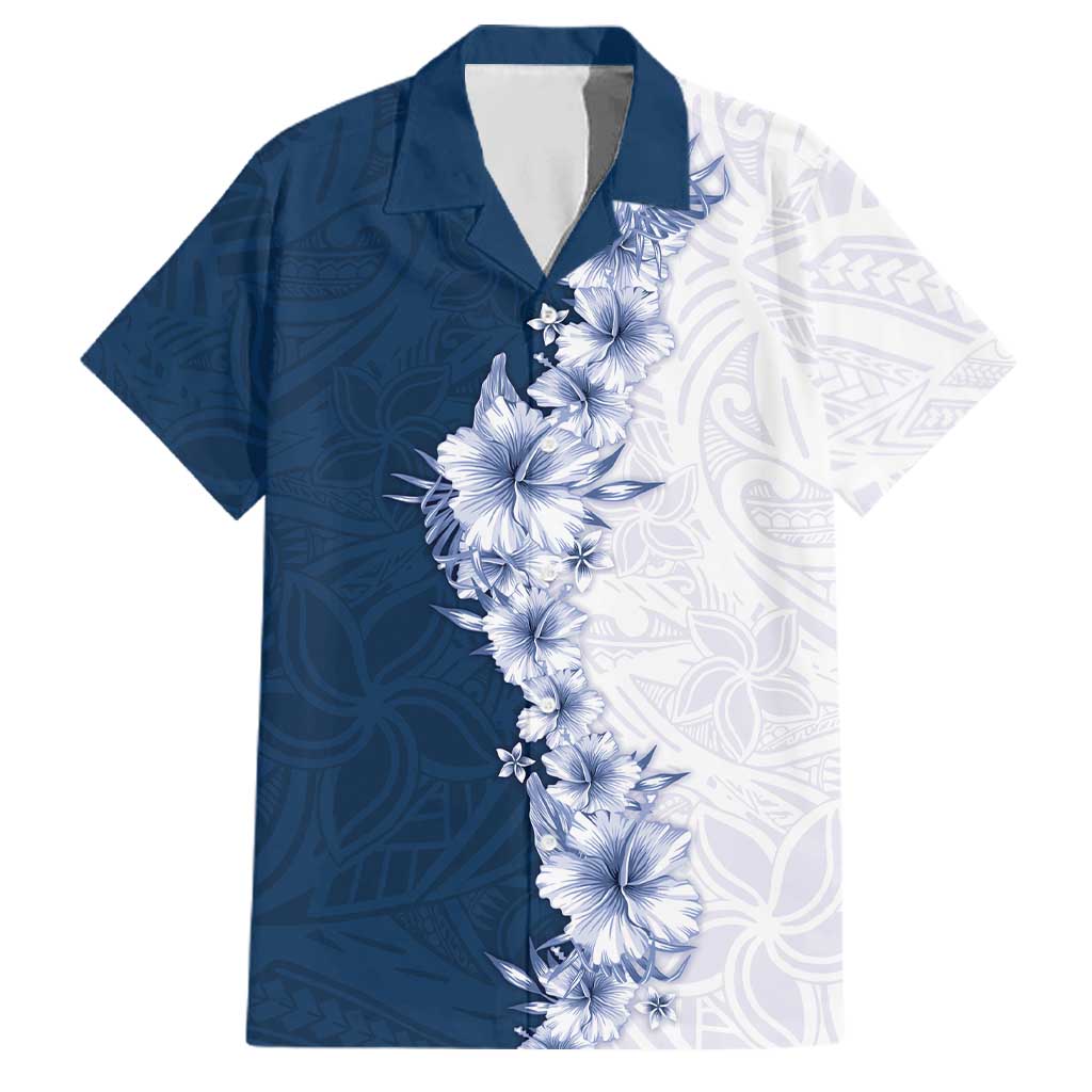 Hawaii Hibiscus Flowers Family Matching Puletasi and Hawaiian Shirt Blue Polynesian Pattern LT05 Dad's Shirt - Short Sleeve Blue - Polynesian Pride