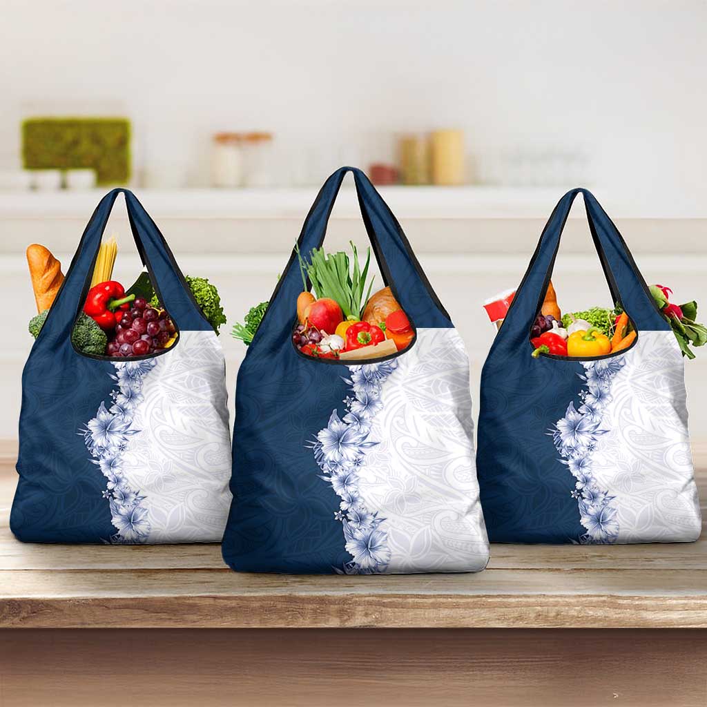 Hawaii Hibiscus Flowers Grocery Bag Blue Polynesian Pattern LT05 3-pack One Size Blue - Polynesian Pride