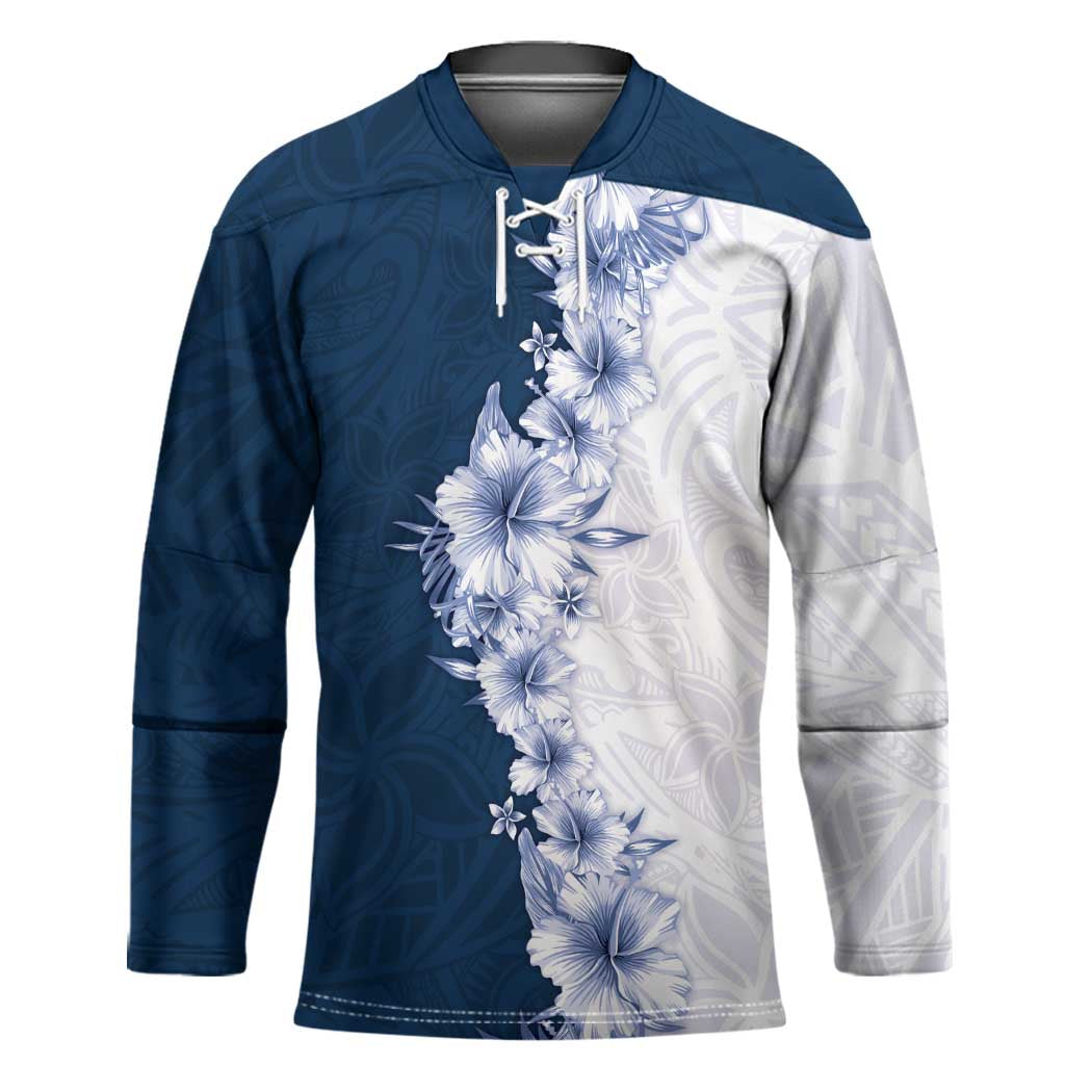 Hawaii Hibiscus Flowers Hockey Jersey Blue Polynesian Pattern LT05 Unisex Blue - Polynesian Pride