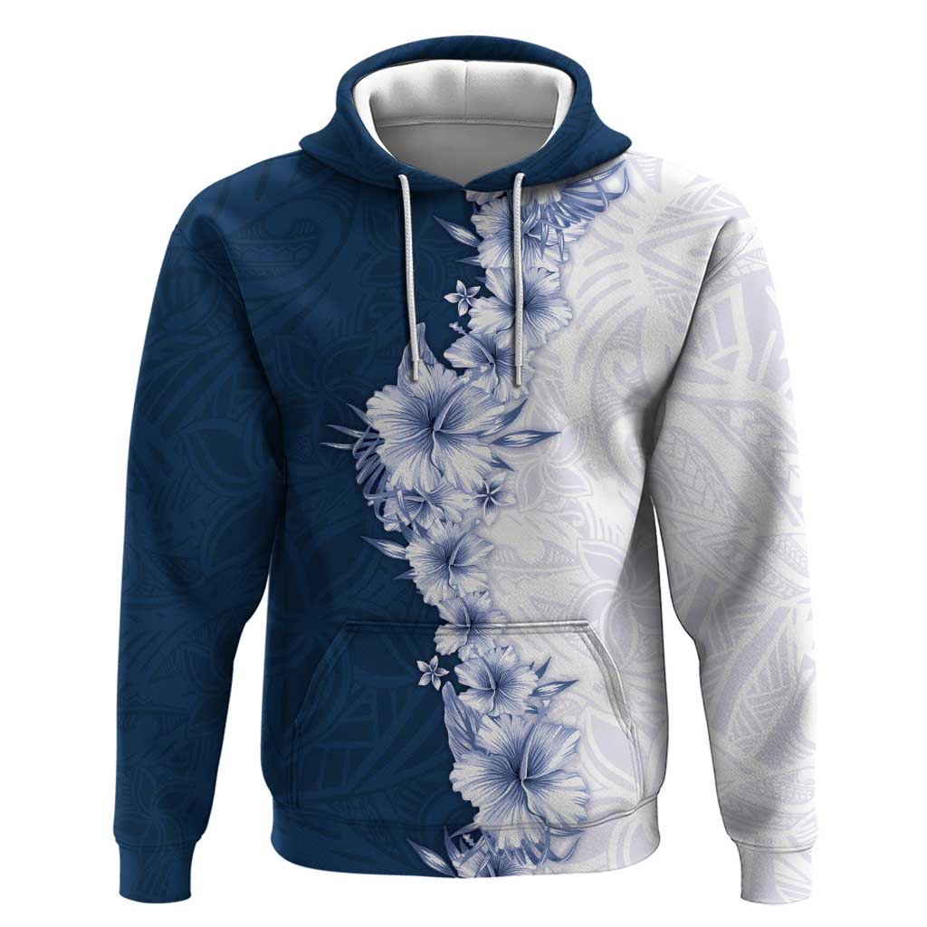 Hawaii Hibiscus Flowers Hoodie Blue Polynesian Pattern