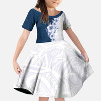 Hawaii Hibiscus Flowers Kid Short Sleeve Dress Blue Polynesian Pattern LT05 KID Blue - Polynesian Pride